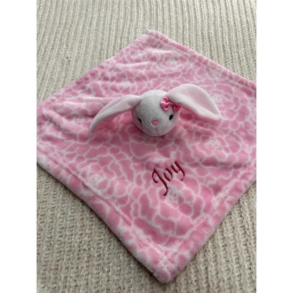 Hudson Baby Pink Rose Bunny Security‎ Blanket Lovey Joy Embroidered 14x14 Easter